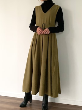 「JUNOAH（ジュノア）のアイテム（ジャンパースカート）」を使った、moi☺︎さん（レディース・154cm）の冬コーディネート