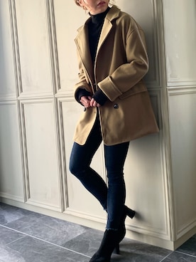 「JUNOAH（ジュノア）のアイテム（ジャケット/アウター）」を使った、moi☺︎さん（レディース・154cm）の冬コーディネート