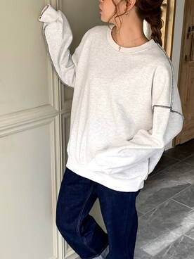 「junoah（ジュノア）のアイテム（スウェット）」を使った、moi☺︎さん（レディース・154cm）の冬コーディネート