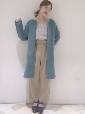 「シャギー」｜「アイテム（ノーカラージャケット）」を使った、akariさん（レディース・168cm）の秋コーディネート