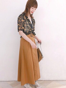 「Omekashi（オメカシ）のVレースフレンチプルオーバー（Tシャツ/カットソー）」を使った、akariさん（レディース・169cm）の夏コーディネート