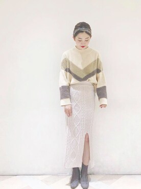 「mystic（ミスティック）のケーブルロングスカート（スカート）」を使った、akariさん（レディース・168cm）の秋コーディネート