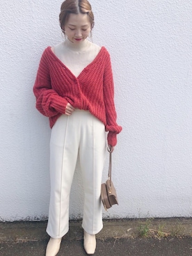 「モヘアカーディガン」｜「アイテム（ブーティ）」を使った、akariさん（レディース・168cm）の秋コーディネート