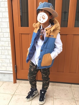 「BREEZE（ブリーズ）のアイテム（ダウンベスト）」を使った、tkk_821さん（キッズ・125cm）の秋コーディネート