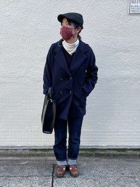 「JUNOAH（ジュノア）のアイテム（チェスターコート）」を使った、miqさん（レディース・156cm）の春コーディネート