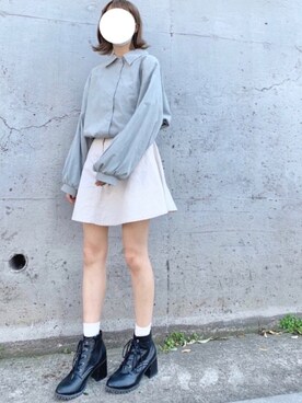 「WEGO（ウィゴー）のWEGO/コーデュロイミニスカート（スカート、ホワイト系）」を使った、なさん（レディース・154cm）の春コーディネート