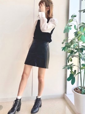 「WEGO（ウィゴー）のWEGO/レースアップヒールブーツ（ブーツ、ブラック系）」を使った、なさん（レディース・154cm）の春コーディネート