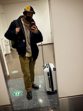 「carhartt」｜「アイテム（ハンチング/ベレー帽）」を使った、Rinta.さん（メンズ・173cm）の春コーディネート