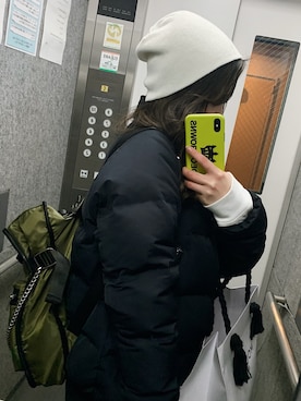 「ROXY（ロキシー）のアイテム（ニットキャップ/ビーニー）」を使った、moeさん（レディース・158cm）の冬コーディネート