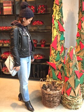 「サニーレーベル」｜「アイテム（ライダースジャケット）」を使った、katsumiさん（レディース・160cm）の冬コーディネート