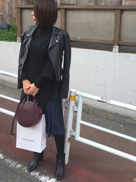「ELENDEEK」｜「アイテム（ライダースジャケット）」を使った、katsumiさん（レディース・160cm）の冬コーディネート