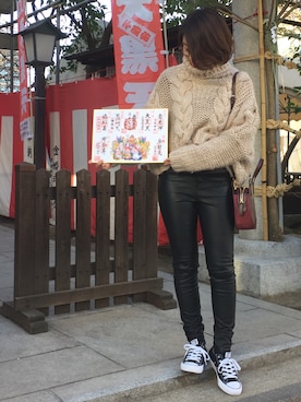 「birthdaybashshopのアイテム（Knitwear、ベージュ系）」を使った、katsumiさん（レディース）の冬コーディネート