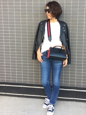 「ZARA（ザラ）のアイテム（Riders jacket、ブラック系）」を使った、katsumiさん（レディース）の夏コーディネート