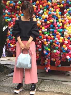 「UN3D.（アンスリード）のボリュームタックニットトップ（Knitwear、ブラック系）」を使った、katsumiさん（レディース）の夏コーディネート