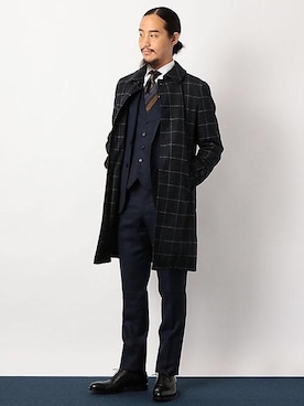 「green label relaxing（グリーンレーベルリラクシング）の[レダ] REDA ピンヘッド スリム NP パンツ（スーツパンツ、グレー系）」を使った、mizoe2359さん（メンズ・178cm）の秋コーディネート