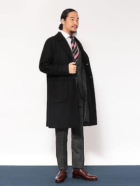 「green label relaxing（グリーンレーベルリラクシング）のイージーアイロン F/TWL ワイドカラー シャツ（シャツ/ブラウス、ホワイト系）」を使った、mizoe2359さん（メンズ・178cm）の冬コーディネート