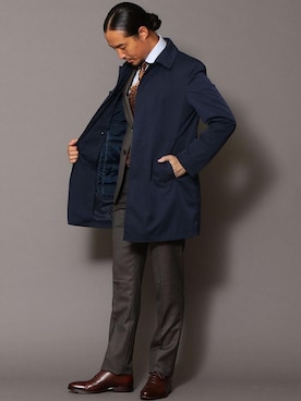 「green label relaxing（グリーンレーベルリラクシング）のKANGAROO ISLAND WOOL レイルストライプ 2ボタン SG NT HP ジャケット†（スーツジャケット、ブラウン系）」を使った、mizoe2359さん（メンズ・178cm）の秋コーディネート