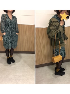 「w closet（ダブルクローゼット）のアイテム（ミリタリージャケット、グリーン系）」を使った、a cocoさん（レディース）の春コーディネート