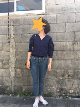 「SENSE OF PLACE by URBAN RESEARCH（センスオブプレイスバイアーバンリサーチ）のアイテム（シャツ/ブラウス、パープル系）」を使った、a cocoさん（レディース）の春コーディネート