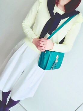 「Apuweiser-riche（アプワイザーリッシェ）のアイテム（その他パンツ、ホワイト系）」を使った、kaedeさん（レディース・164cm）の冬コーディネート
