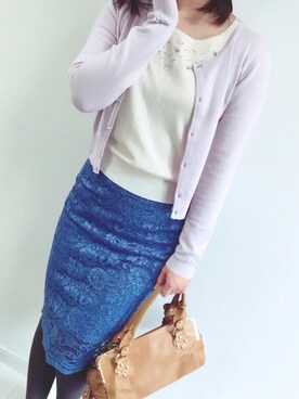 「GU（ジーユー）のアイテム（スカート、ブルー系）」を使った、kaedeさん（レディース・164cm）の冬コーディネート