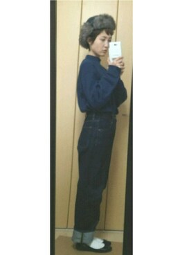 「ハイウエストストレートジーンズ」｜marie ∞さん（レディース・154cm）の冬コーディネート