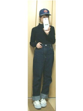 「ハイウエストストレートジーンズ」｜marie ∞さん（レディース・154cm）の冬コーディネート