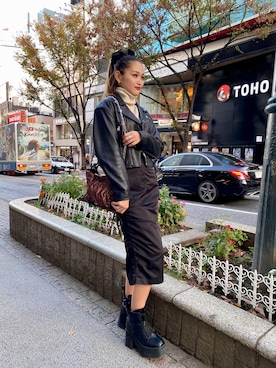 「MOUSSY（マウジー）のアイテム（ライダースジャケット）」を使った、FIG&VIPER_YUさん（レディース・163cm）の秋コーディネート