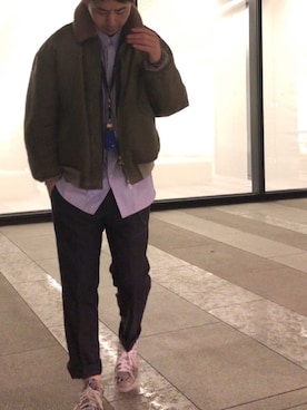 「Graphpaper（グラフペーパー）のアイテム（MA-1）」を使った、kanipanさん（メンズ・181cm）の冬コーディネート