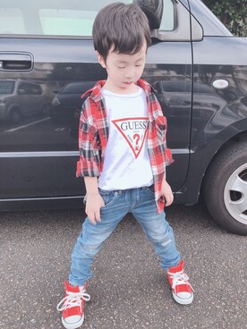「Guess（ゲス）のアイテム（トップス）」を使った、A.Iさん（キッズ・110cm）の秋コーディネート