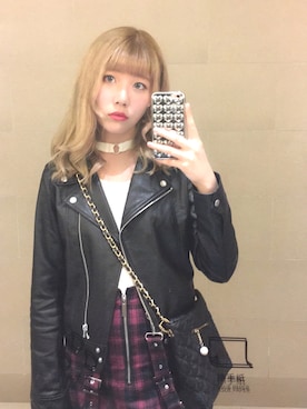 「one after another NICE CLAUP（ワンアフターアナザーナイスクラップ）のアイテム（ライダースジャケット）」を使った、raki✨さん（レディース・168cm）の秋コーディネート