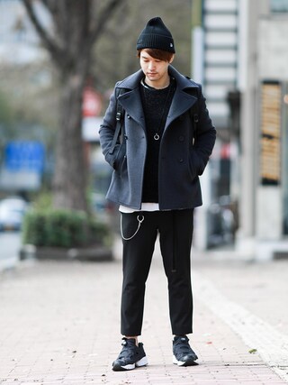 SHU KAWASAKI使用「LOUNGE LIZARD（DOUBLE CLOTH MELTON MELANGE 先染CHARME Pコート）」的時尚穿搭