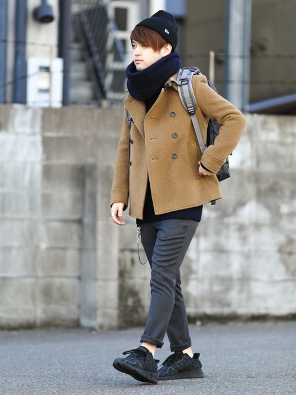 SHU KAWASAKIさんの「DOUBLE CLOTH MELTON MELANGE 先染CHARME Pコート（LOUNGE LIZARD）」を使ったコーディネート