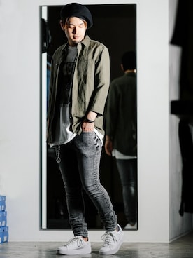 SHU KAWASAKIさんの「STRETCH DENIM×CHEMICAL WASH “SKINNY LEG”」を使ったコーディネート