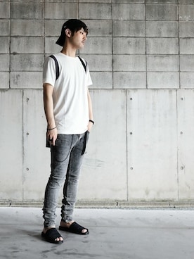 SHU KAWASAKIさんの「STRETCH DENIM×CHEMICAL WASH “SKINNY LEG”」を使ったコーディネート