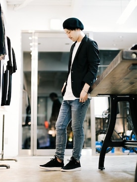 SHU KAWASAKIさんの「STRETCH DENIM×CHEMICAL WASH “SKINNY LEG”」を使ったコーディネート