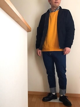 「ベルイエロー」｜「アイテム（MA-1）」を使った、やまさん（メンズ・172cm）の春コーディネート
