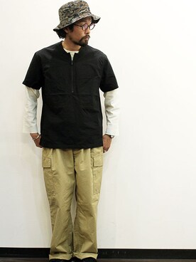 「ink（インク）のアイテム（帽子）」を使った、twothings&thinkさん（メンズ・168cm）の夏コーディネート