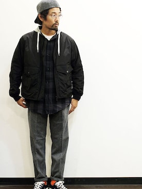 「MANUAL ALPHABET（マニュアル アルファベット）のアイテム（ノーカラージャケット）」を使った、twothings&thinkさん（メンズ・168cm）の秋コーディネート