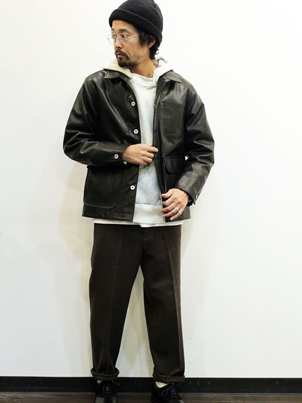 twothings&thinkさんの「THE OVERALLS (ザ・オーバーオールズ) " COVERD LEATHER JACKET "（THE UNION）」を使ったコーディネート