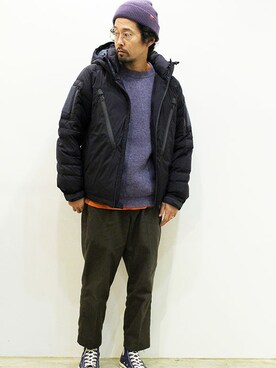 「MANUAL ALPHABET（マニュアル アルファベット）のアイテム（ダウンジャケット/コート）」を使った、twothings&thinkさん（メンズ・168cm）の冬コーディネート