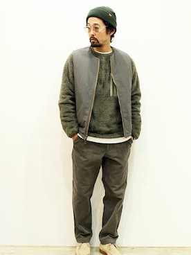 「MANEBU（マネブ）のアイテム（モカシン/デッキシューズ）」を使った、twothings&thinkさん（メンズ・168cm）の冬コーディネート