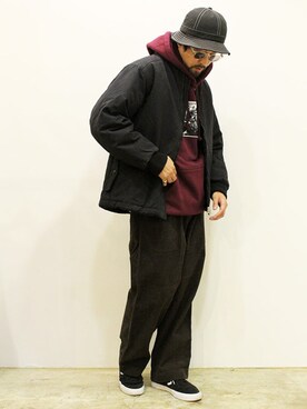 「MANUAL ALPHABET（マニュアル アルファベット）のアイテム（パンツ）」を使った、twothings&thinkさん（メンズ・168cm）の冬コーディネート