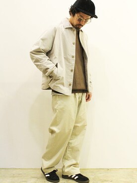 「MANUAL ALPHABET（マニュアル アルファベット）のアイテム（パンツ）」を使った、twothings&thinkさん（メンズ・168cm）の冬コーディネート