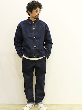 「アイテム（デニムジャケット）」を使った、twothings&thinkさん（メンズ・168cm）の春コーディネート