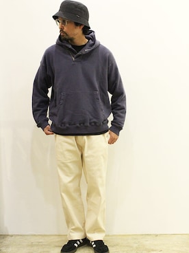 「アイテム（ハット、ブラウン系）」を使った、twothings&thinkさん（メンズ・168cm）の春コーディネート