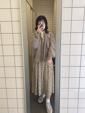 「ワンピース×スニーカー」｜「アイテム（ブルゾン）」を使った、yさん（レディース・159cm）の春コーディネート