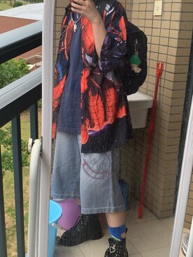 「無（ム）のアイテム（デニムパンツ、グレー系）」を使った、阋神星_さん（レディース・167cm）の夏コーディネート