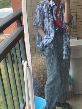 「無（ム）のアイテム（シャツ/ブラウス、ブルー系）」を使った、阋神星_さん（レディース・167cm）の夏コーディネート