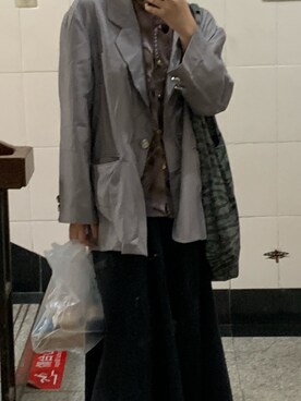 「梦罐头杂货のアイテム（テーラードジャケット、グレー系）」を使った、阋神星_さん（レディース・167cm）の秋コーディネート